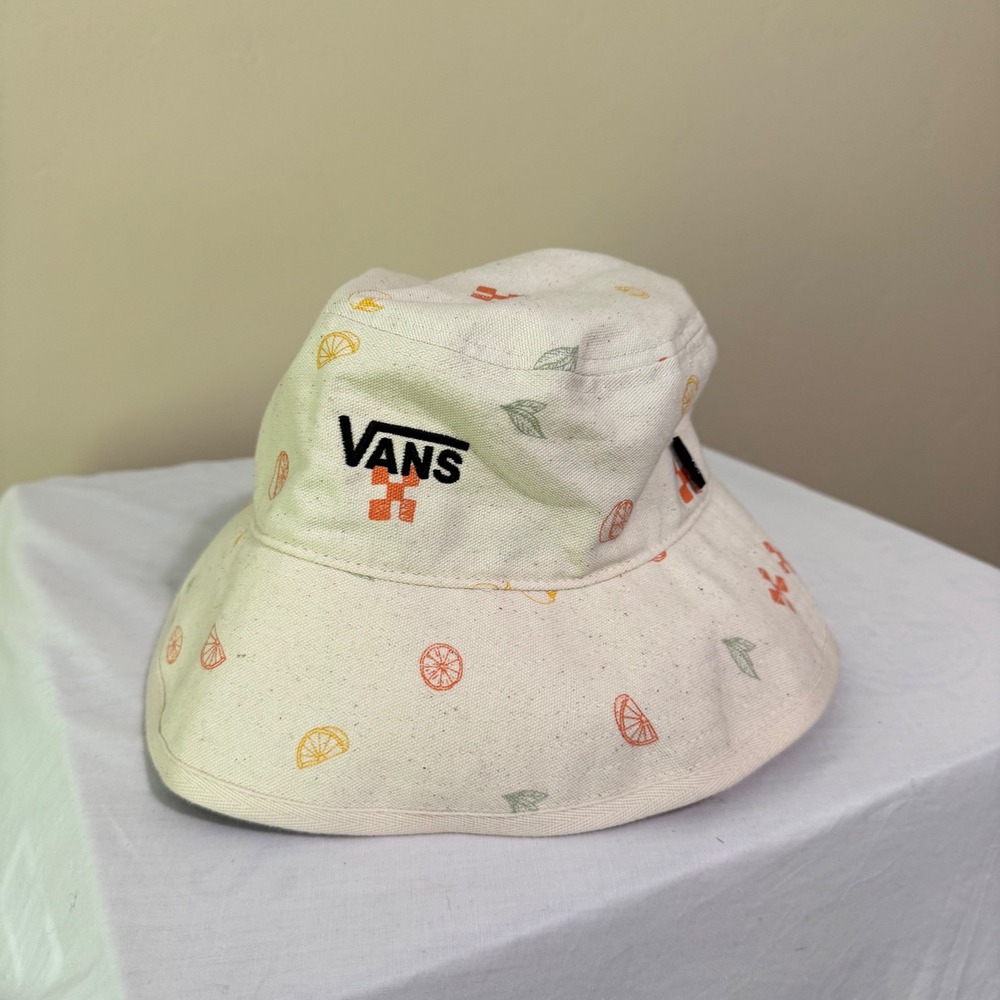 Vans Bucket Hat OS Cream Citrus Fruit Print Canvas Sun Hat Skater Surfer Y2K